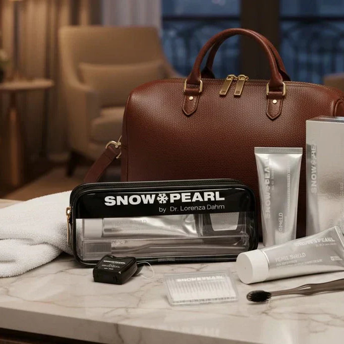 Zahnpflege für unterwegs mit SNOW PEARL Travel Kit auf Reisen