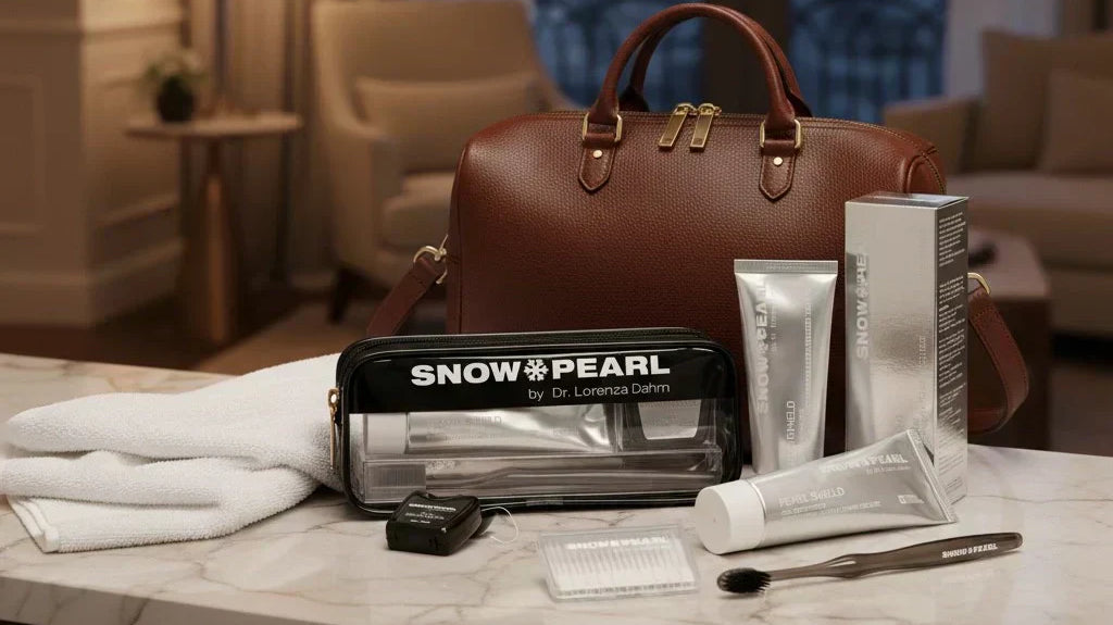 Zahnpflege für unterwegs mit SNOW PEARL Travel Kit auf Reisen
