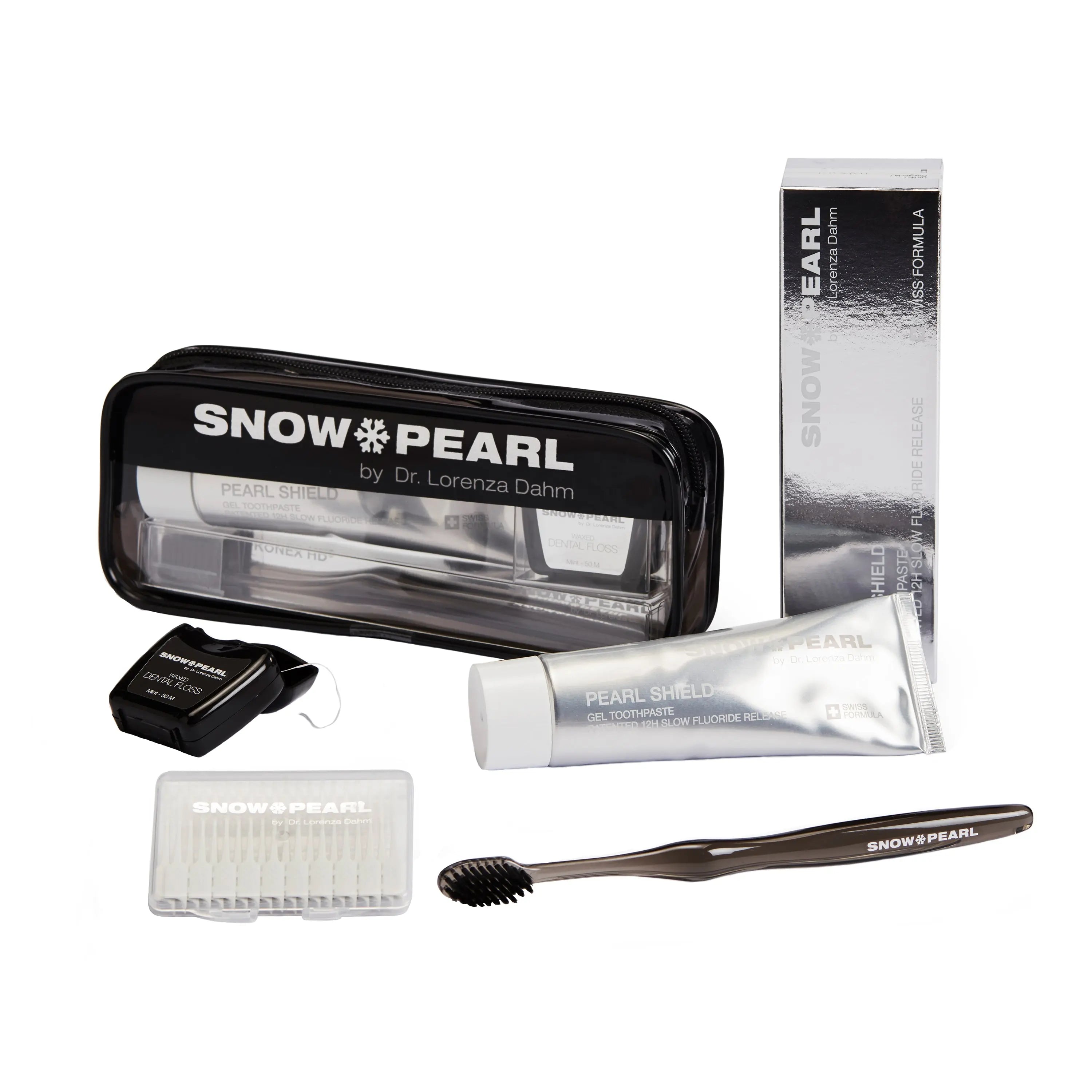 Travel Kit mit PEARL SHIELD PLUS Gel Zahnpasta 75ml - Schwarz - Snow Pearl GmbH
