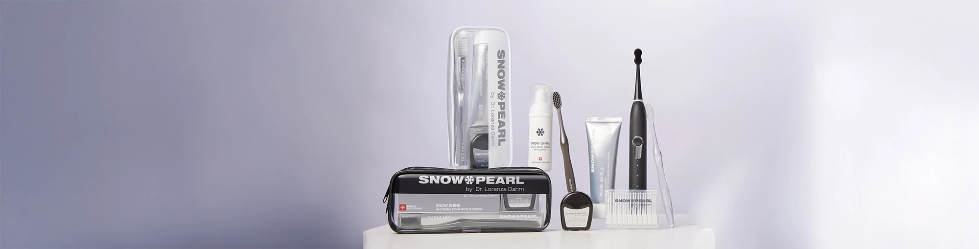 Snow Pearl Zahnpflege Kollektion mit Zahnbürste, Foam und Zahnpasta