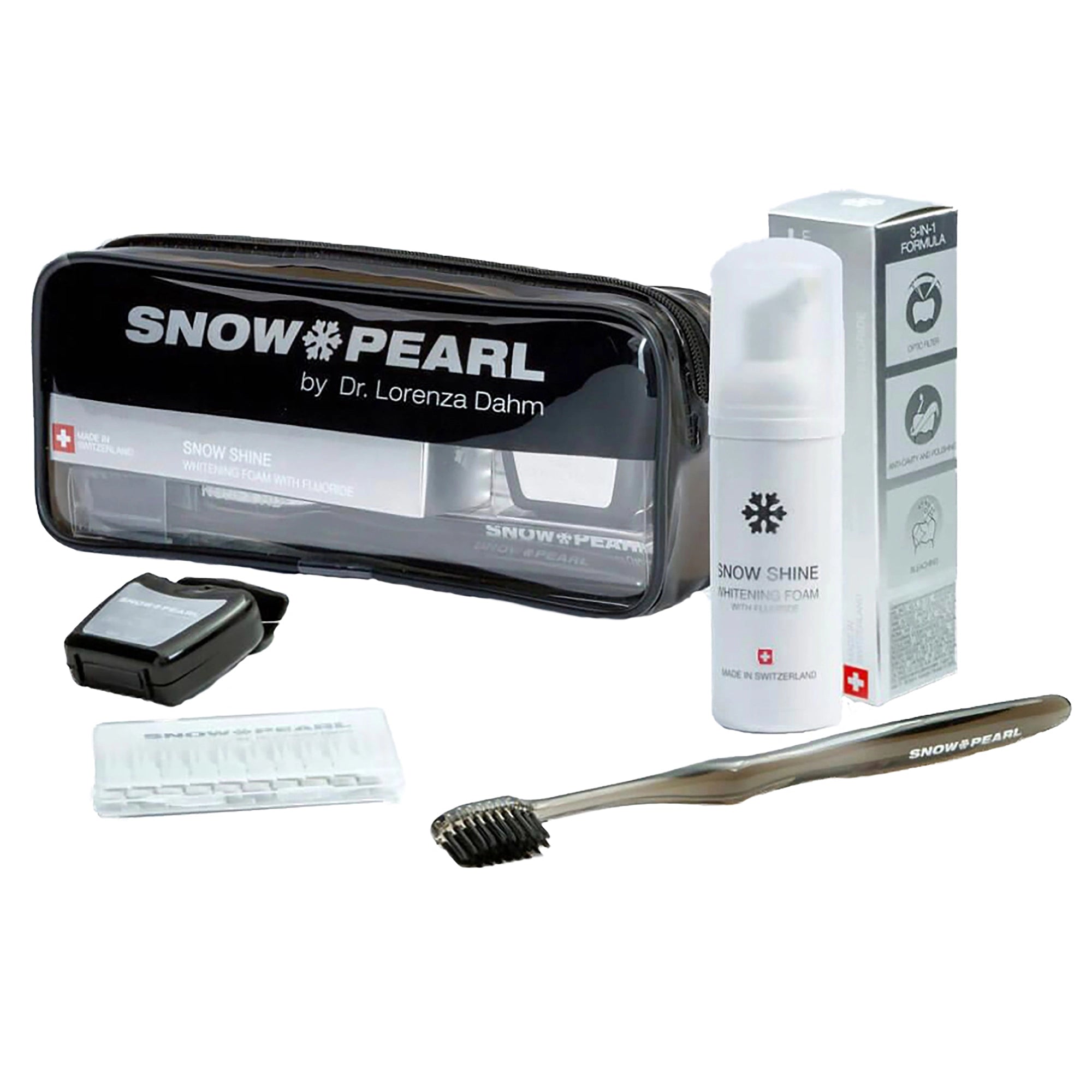 Schwarzes Zahnpflege Travel Kit mit Snow Shine Whitening Foam von SNOW PEARL