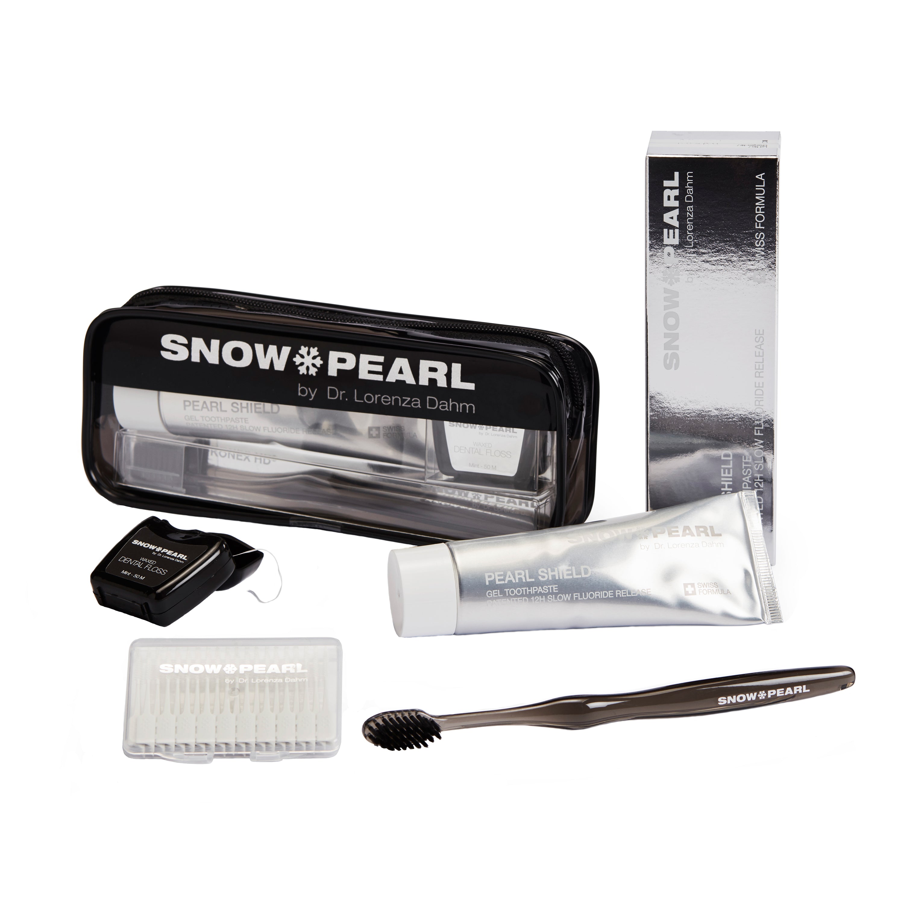 Travel Kit mit PEARL SHIELD PLUS Gel Zahnpasta 75ml - Schwarz - Snow Pearl GmbH